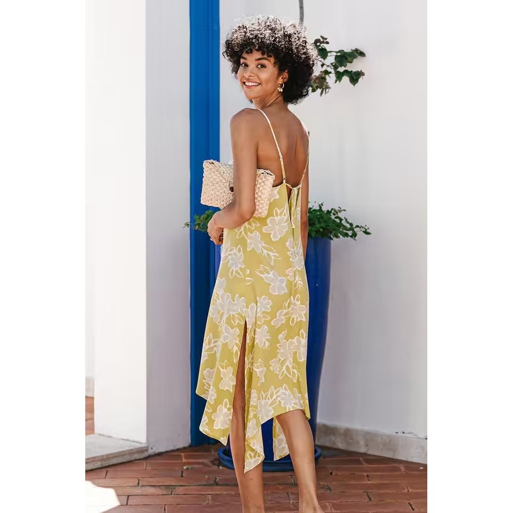 Cupshe Floral Yellow Slip Dress Summer‎ Casual Sundress  size XL